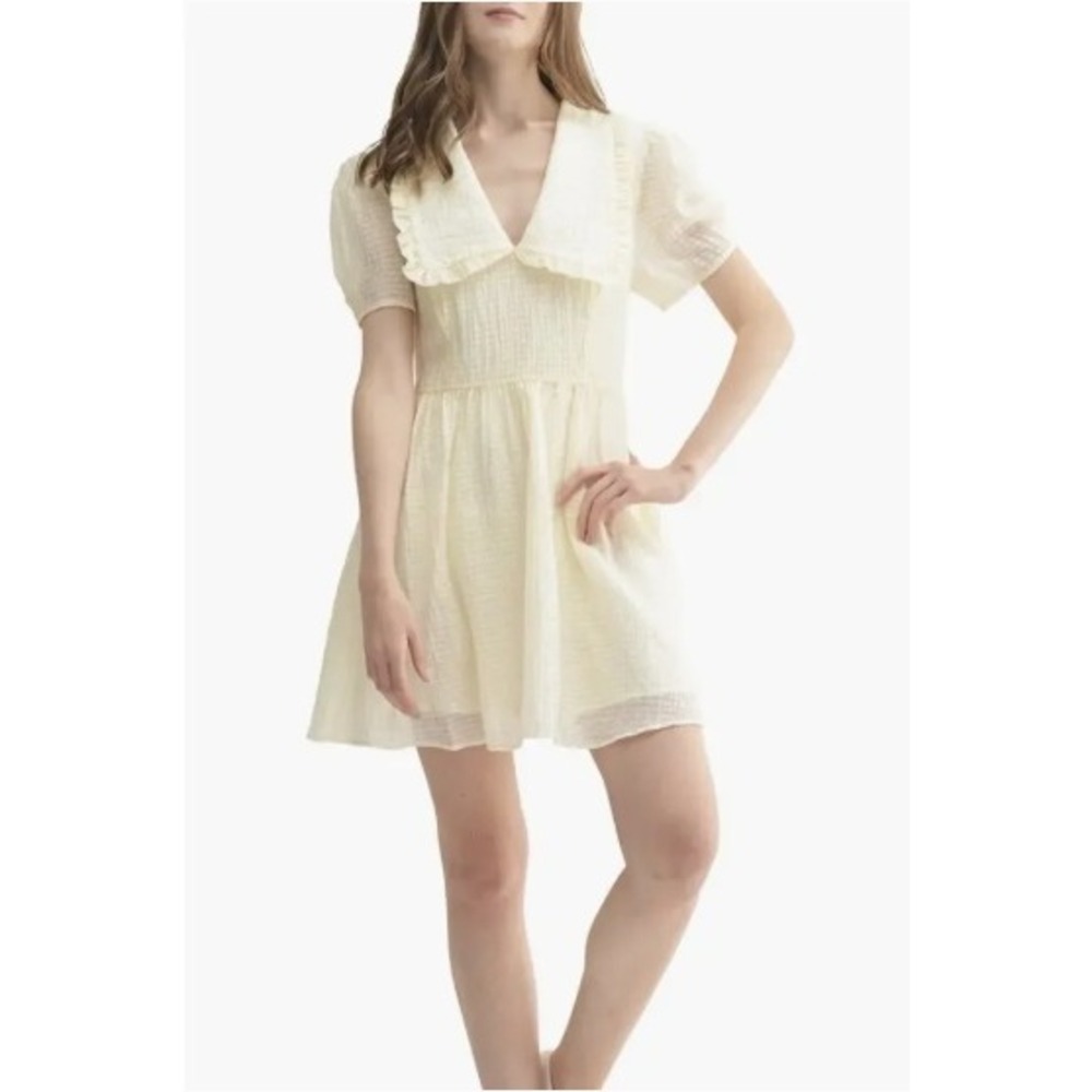 Lush Nordstrom Butter Yellow Mini Dress Babydoll Ruffle Collar Coquette Size‎ L